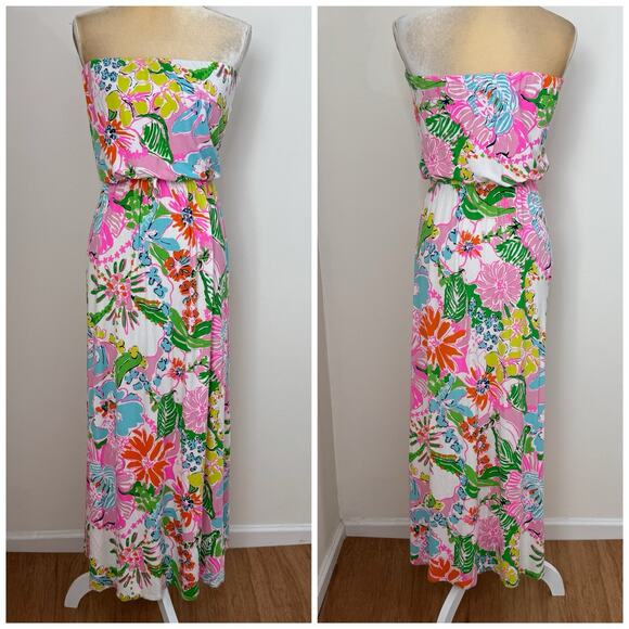 Lilly Pulitzer X Target Nosey Posey Tropical Strapless Maxi Dress Size S Multi - Picture 1 of 11